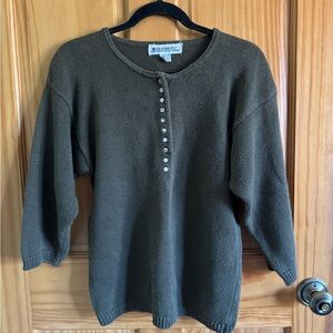 Vintage Illustrations Ramie/Cotton Button Sweater – Small – Made in Hong Kong